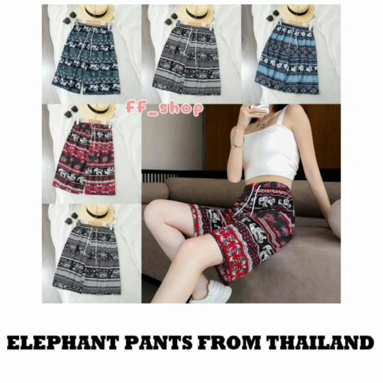Elephant Pants Shorts Adjustable Elastic High Waistband Strap Rope Women Print Thailand Casual Streetwear Beach Bohemian Retro Vintage Boho