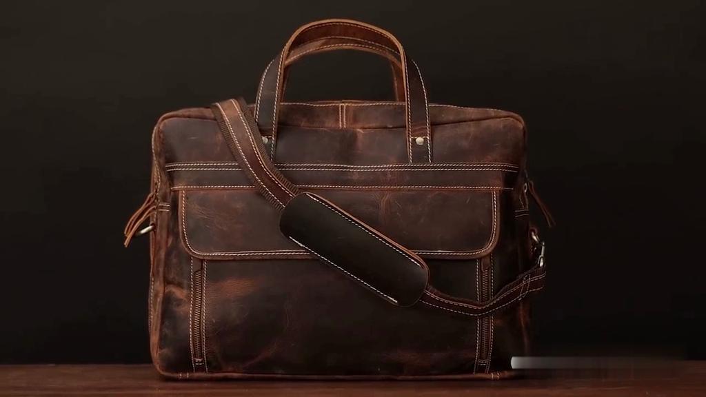 Leather Messenger Bag for Men  Full Grain Leather Briefcase Laptop Satchel Office Crossbody Travel Bag