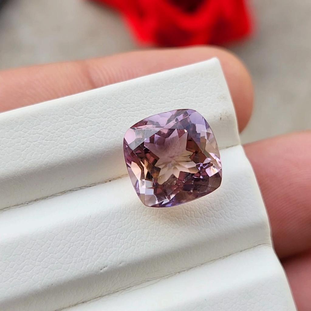 Square Cushion Cut Ametrine Gemstone, 7.60 Carat, 11.50 mm Size Stone.