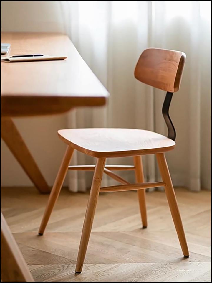 Solid wood backrest dining chair mortise and tenon iron art Nordic cherry wood medieval desk and chair stool home office study chair