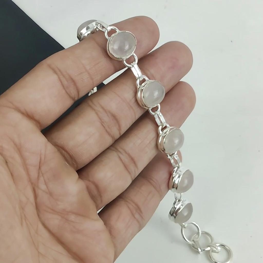 Удивительный браслет из розового кварца ручной работы из стерлингового серебра 925 пробы, браслет из розового кварца для жены, браслет унисекс, подарок на День матери