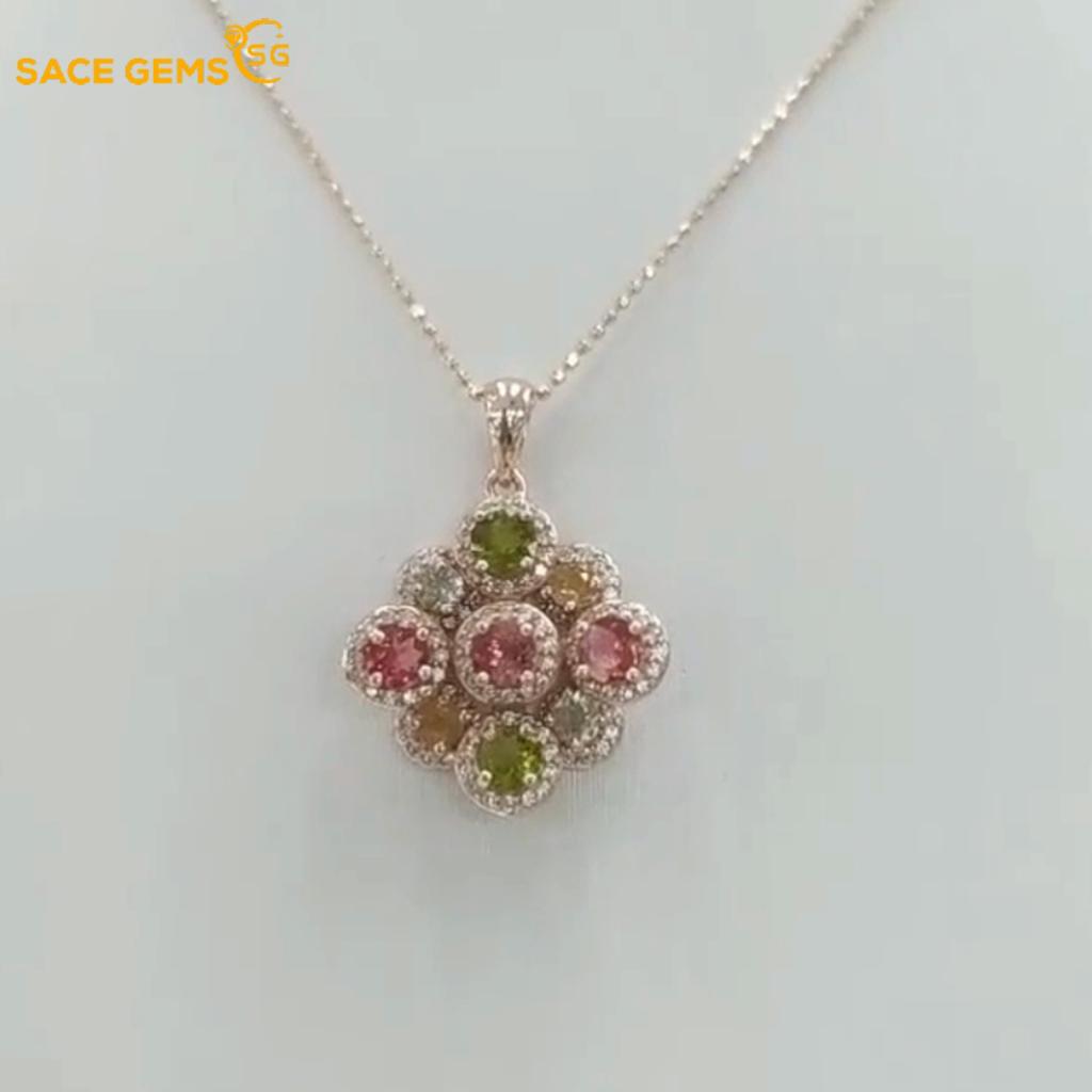 Sace Gems Ожерелья с подвеской из стерлингового серебра 925 пробы с натуральным турмалином для женщин, сверкающие ювелирные изделия, подарок на день рождения