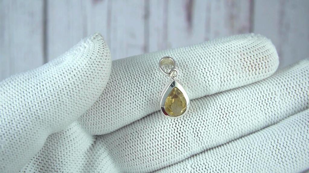 Minimal Citrine Pendant for Her, 92.5 Silver Yellow Pear Citrine Pendant