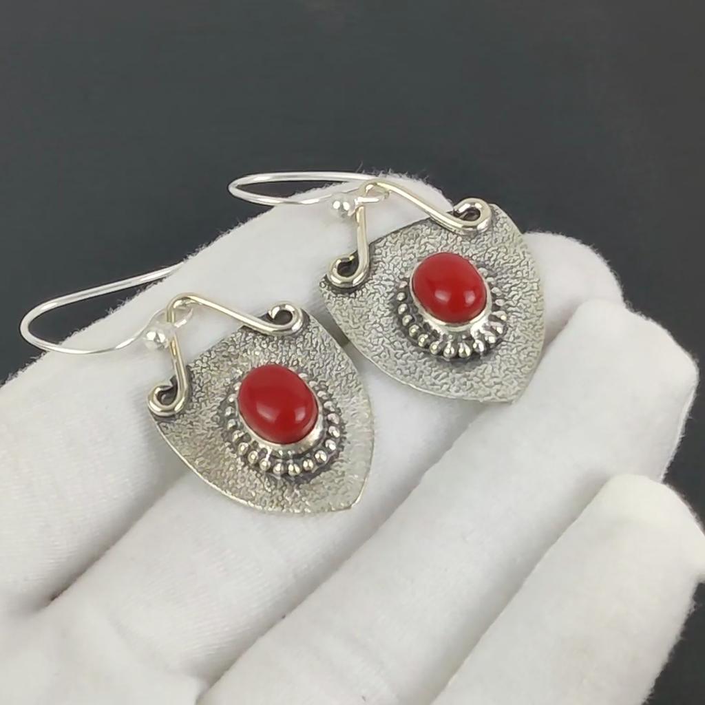 Серьги из натурального красного коралла, серьги из стерлингового серебра 925 пробы, серьги-подвески ручной работы в стиле бохо из серебра, подарок на помолвку