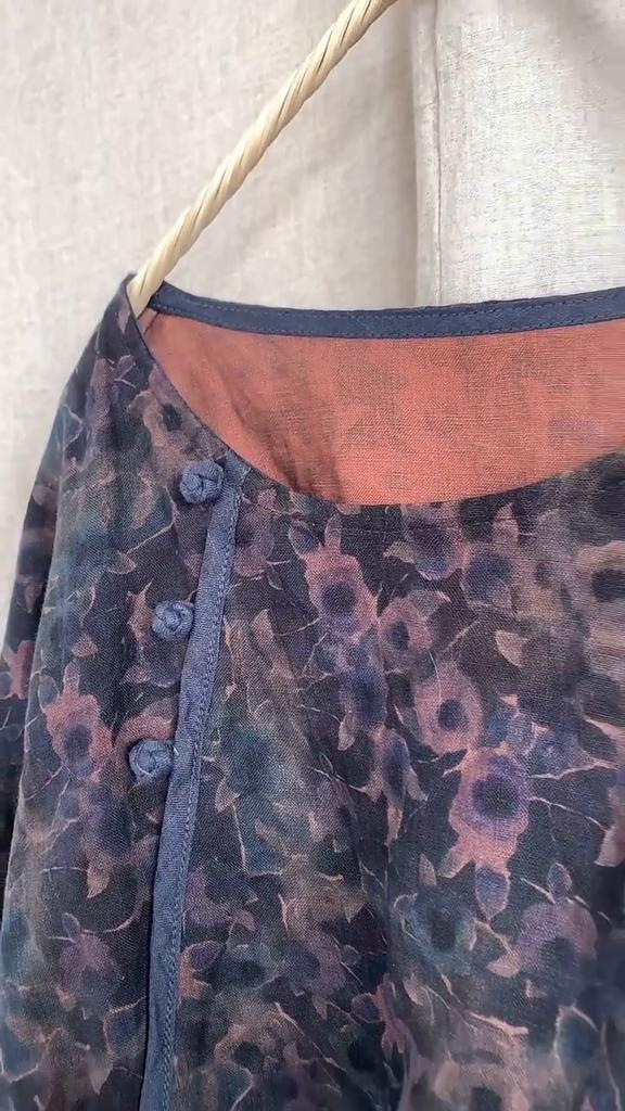 Johnature Women Vintage Button Coats O-neck Long Sleeve Print Floral Loose Clothes Autumn Cotton Linen Casual Coat