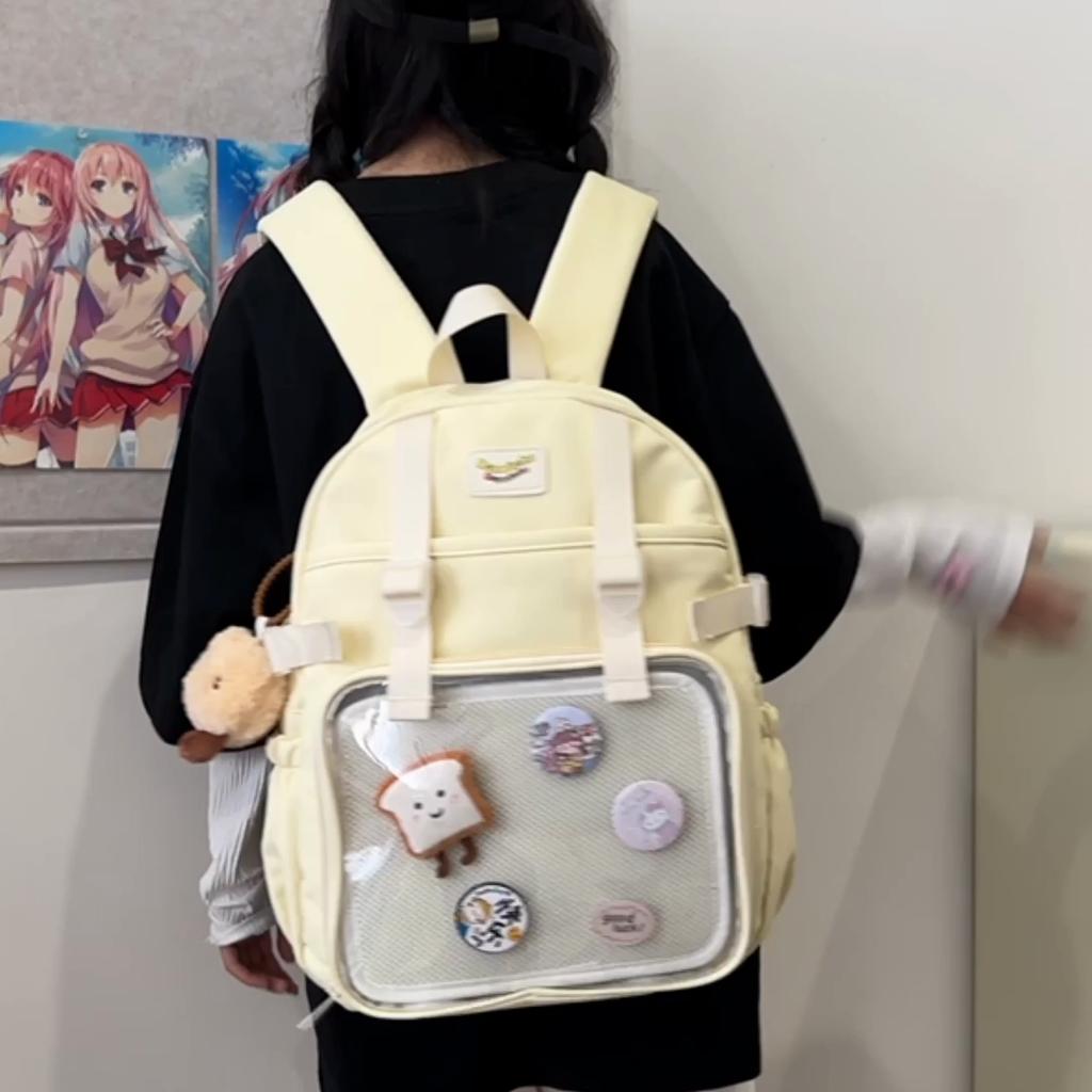 Large Capacity Backpack for Teenage Girls Solid Color Student Schoolbag