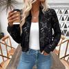 New Elegant Women's Jacquard Lace Perspective Zipper Short Jacket Top Coat