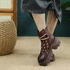 Johnature Hollow-out Short Boots Genuine Leather Thick Soled Sandals Retro Versatile Women's Shoes