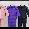 1-6 Years Kids Girls Boys Snow Wear Winter Hooded Puffer Jacket Outerwear and Bib Pants Two Piece Snowsuit Outfits