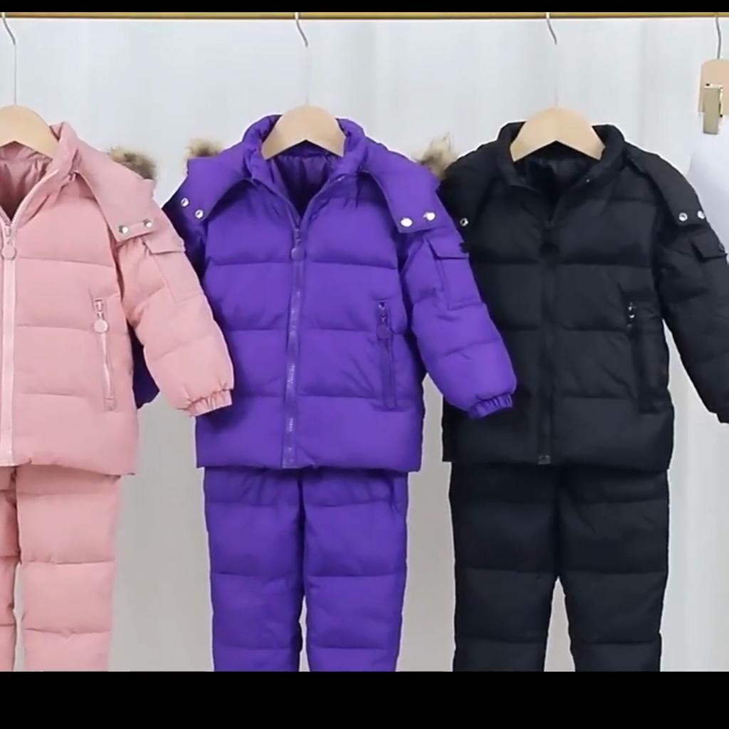 1-6 Years Kids Girls Boys Snow Wear Winter Hooded Puffer Jacket Outerwear and Bib Pants Two Piece Snowsuit Outfits