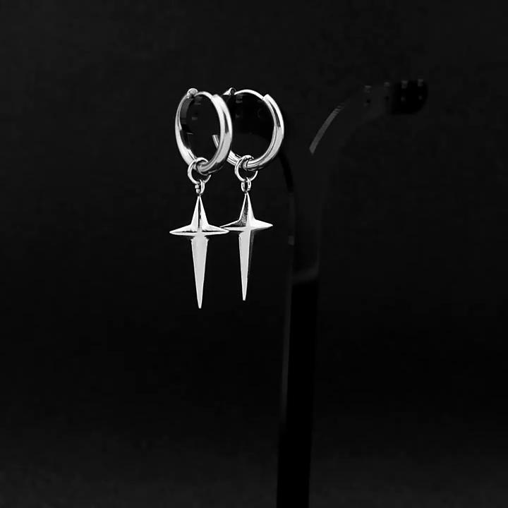 1 шт. Серьги-подвески 3D в виде креста и звезды из нержавеющей стали, серьги-кольца из титановой стали, хип-хоп, панк, клипсы для ушей без проколов