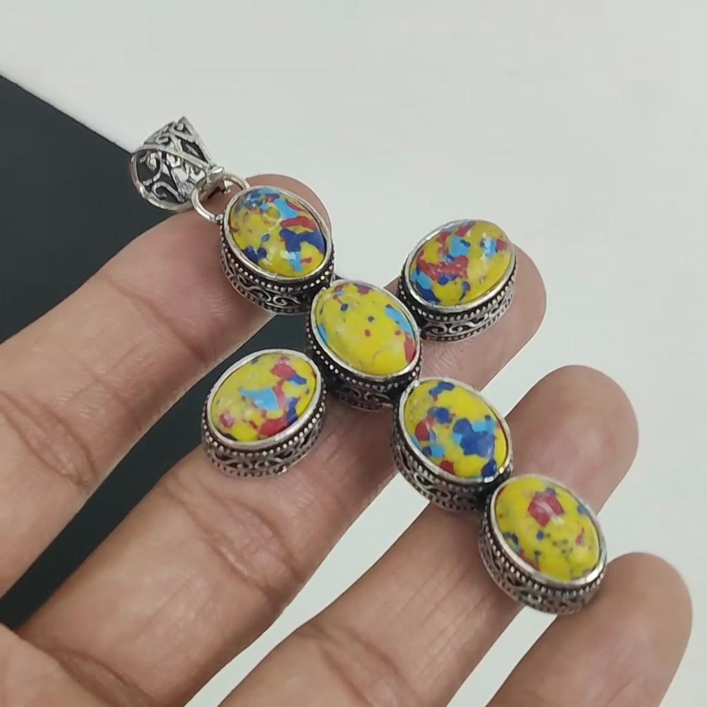 Кулон из мозаичной яшмы из стерлингового серебра 925 пробы - Ручная работа, Дизайн креста, Ювелирное украшение для повседневной носки, Уникальный кулон из мозаичной яшмы, Подарки на День отца