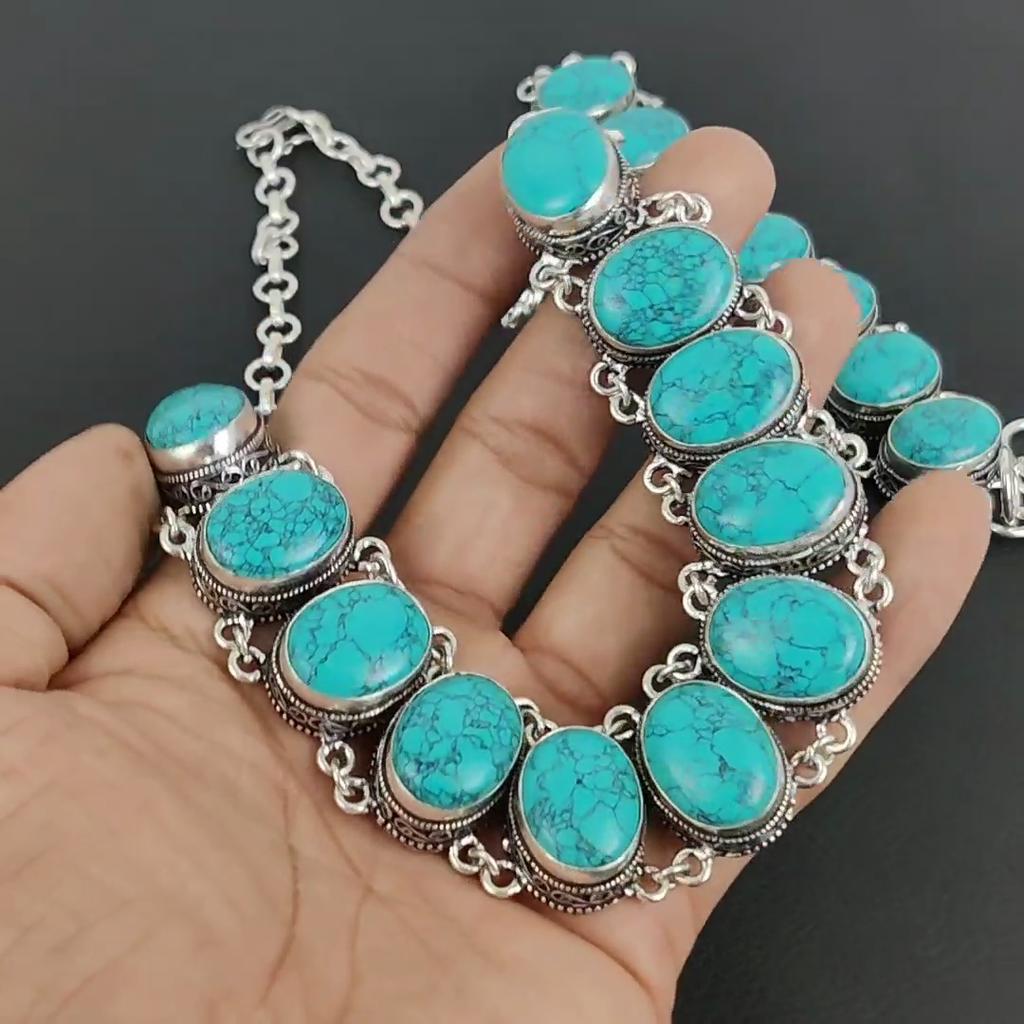 Natural Turquoise Gemstone Handmade 925 Sterling Silver Jewelry Neclace Bracelet Set, Antique Jewelry Set, Thanksgiving Gift